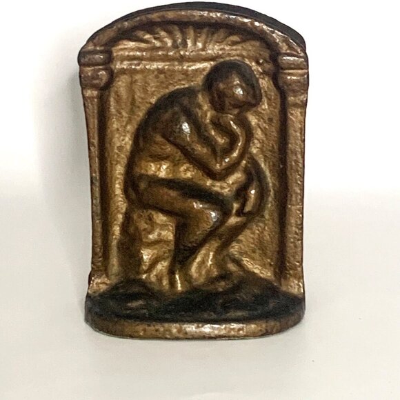 THE THINKER BOOKENDS Vtg Pair Gilded Bronze Heavyweight Art Deco Lost In Thought - Picture 4 of 10